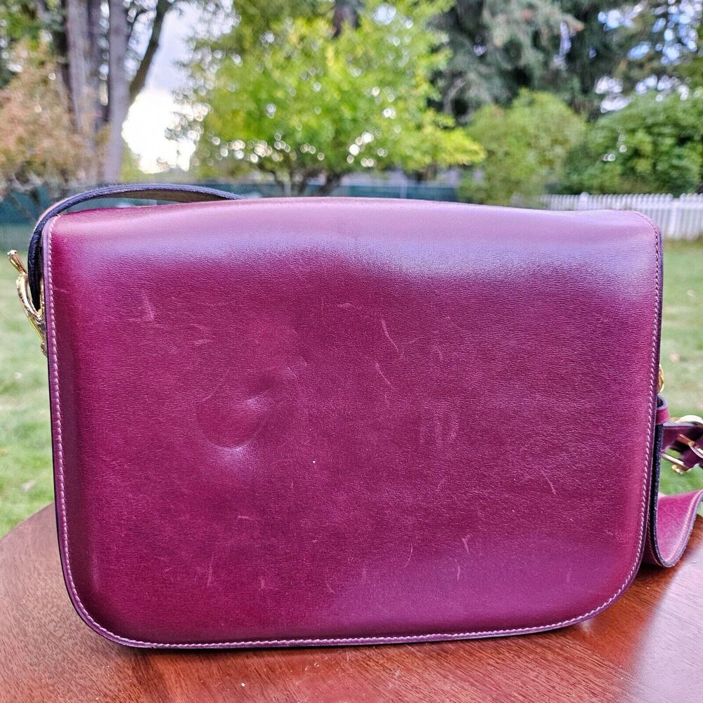 Vintage CELINE Horse Carriage Burgundy Italy Leather Shoulder Bag w Wallet - Picture 3 of 16